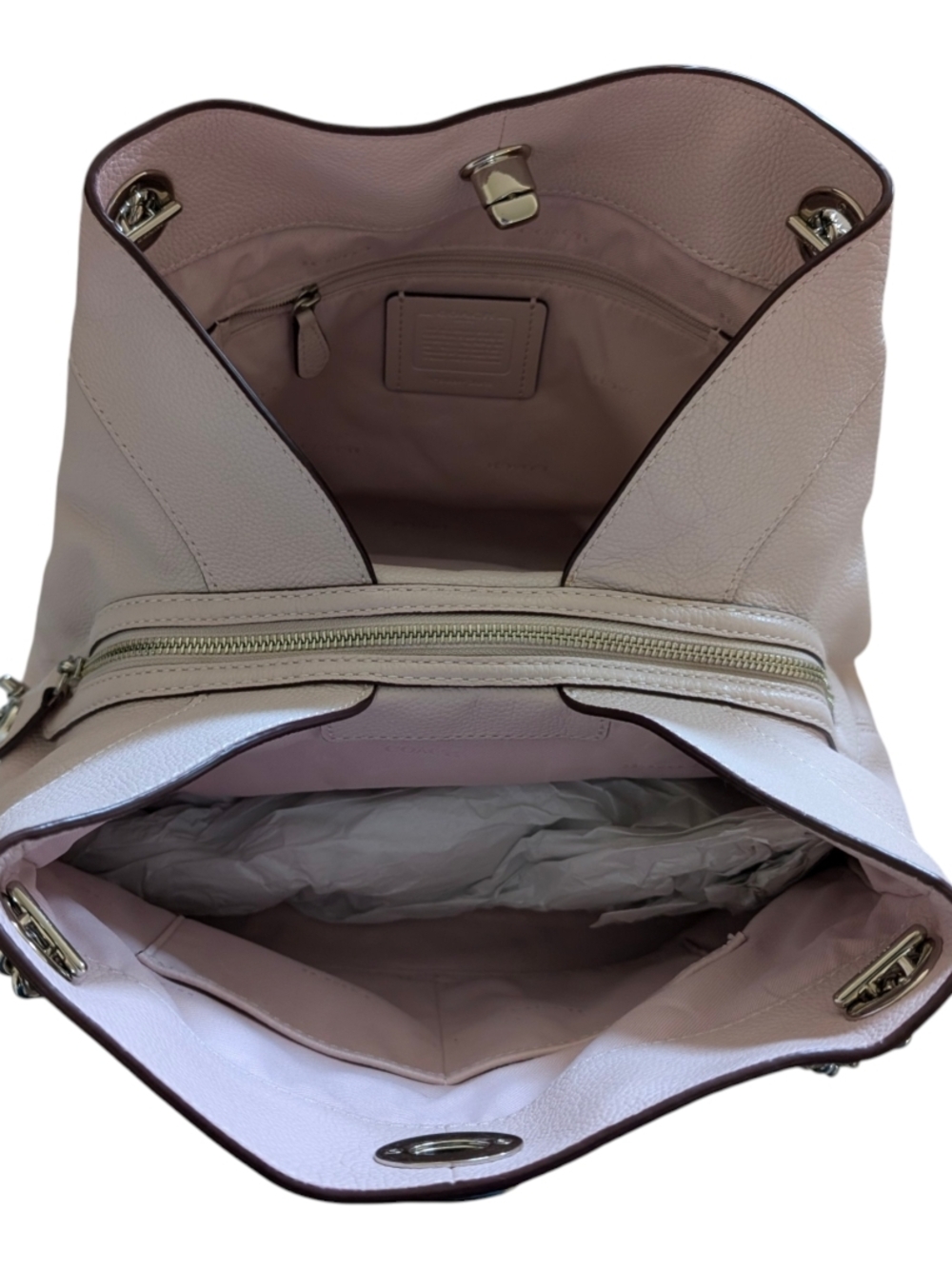 Coach Edie Soft Pink Pebbled Leather Shoulder Bag with Chain Straps. GWP - Picture 8 of 12